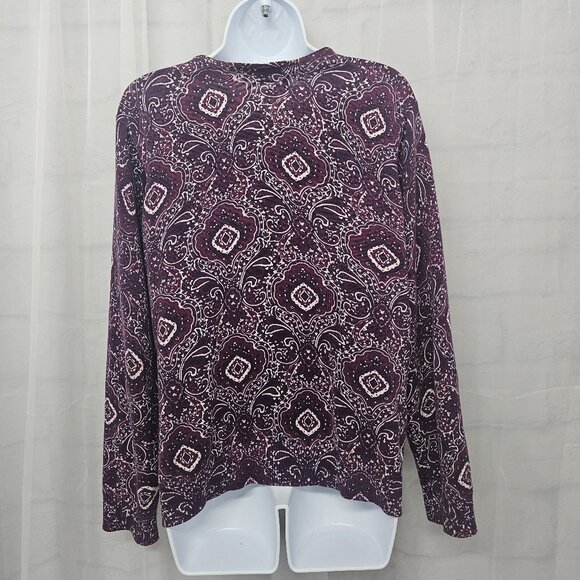 Vintage Lands' End Cardigan Sweater Purple Floral Boho Cotton Preppy Casual L - Picture 6 of 10